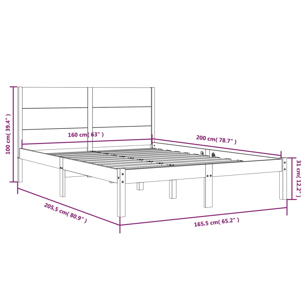 Bedframe zonder matras massief grenenhout wit 160x200 cm