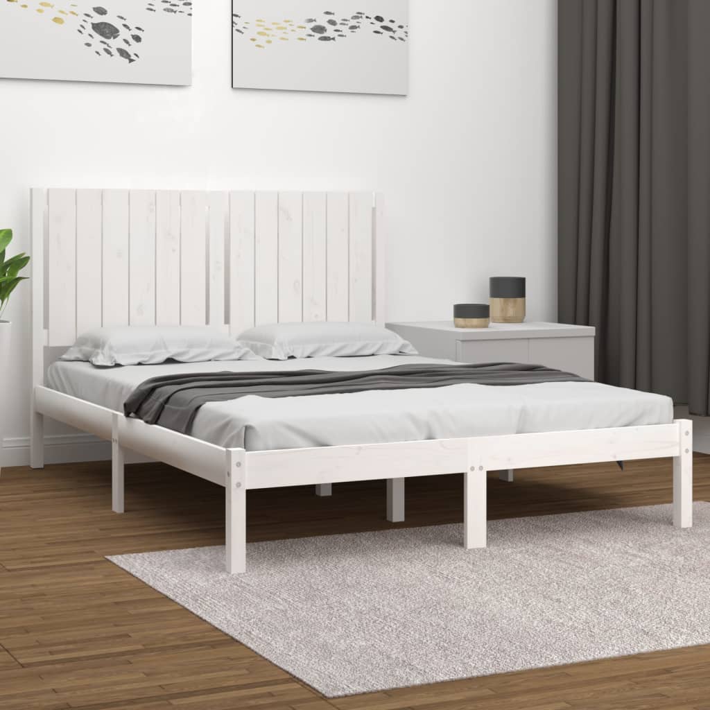 Bedframe zonder matras massief grenenhout wit 135x190 cm