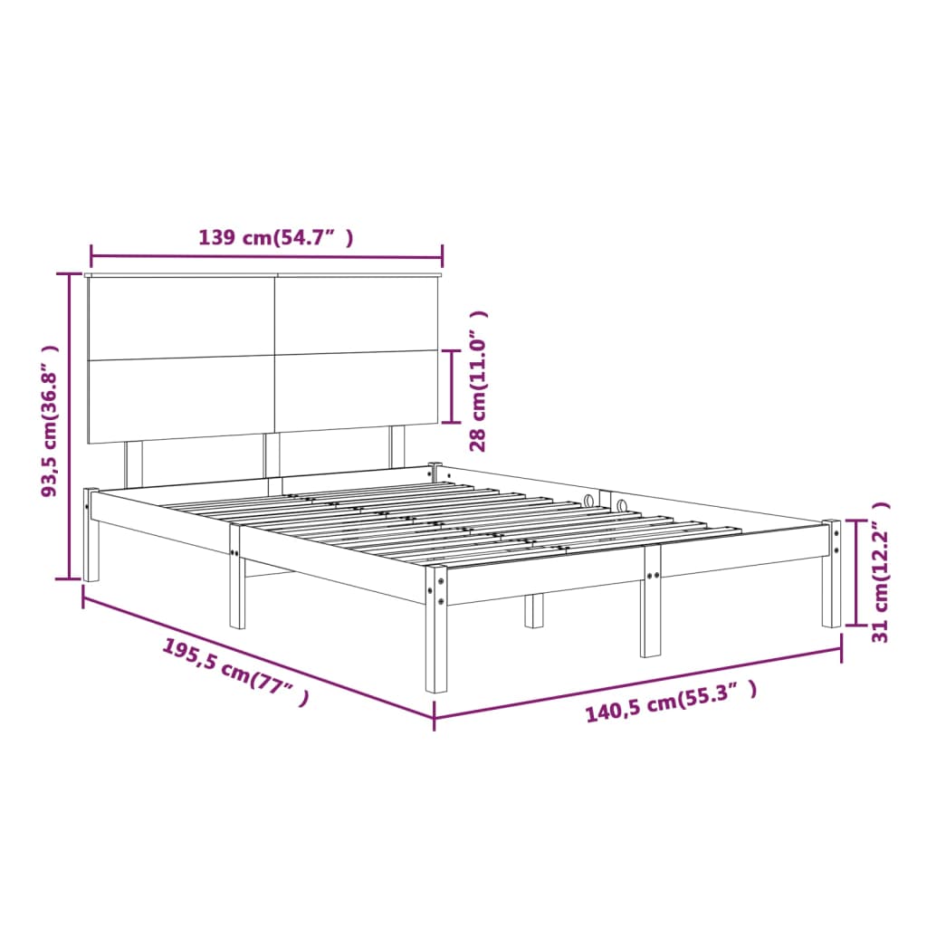 Bedframe massief hout wit 135x190 cm