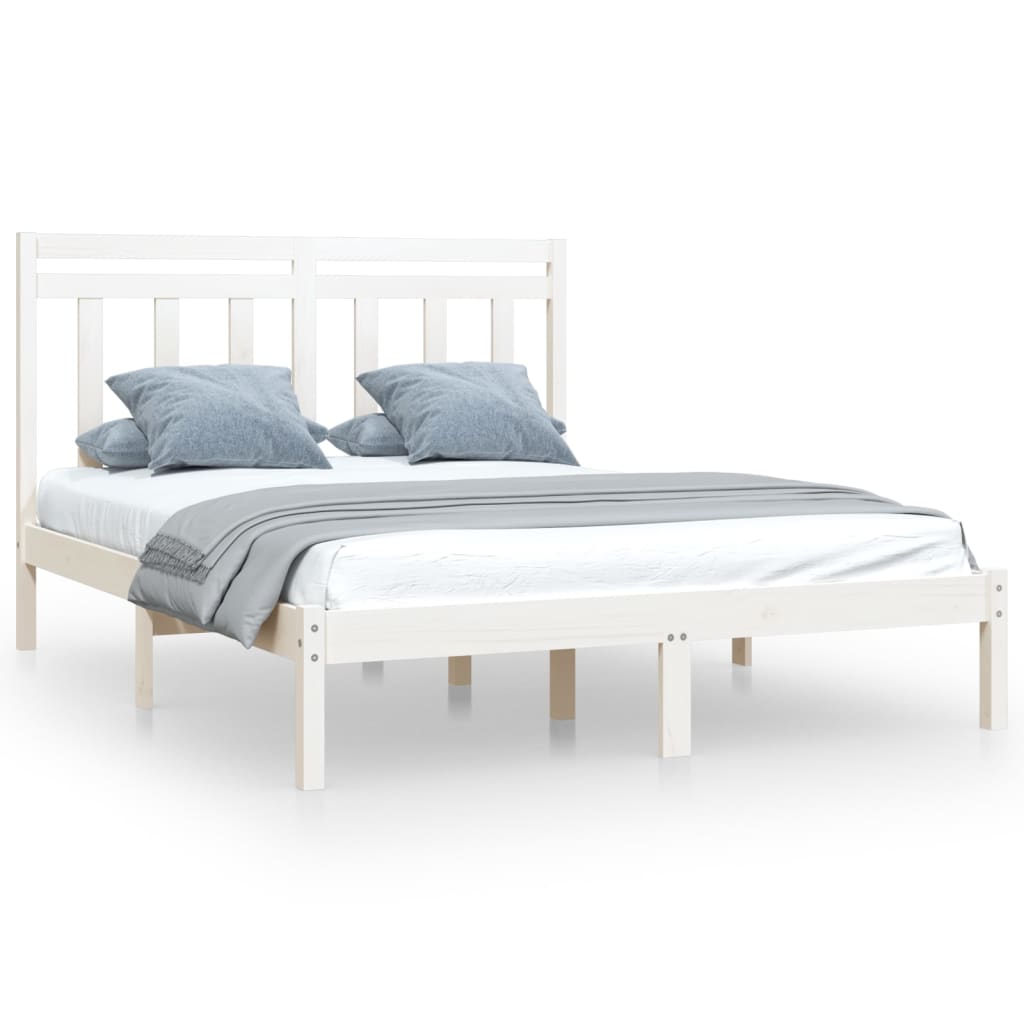 Bedframe massief hout wit 135x190 cm