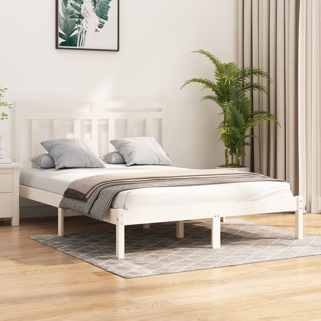 Bedframe massief hout wit 135x190 cm