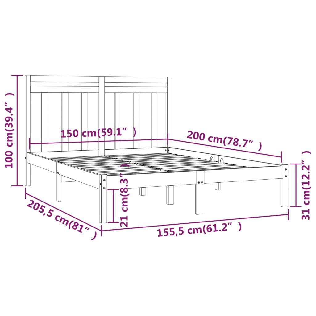 Bedframe massief hout 150x200 cm