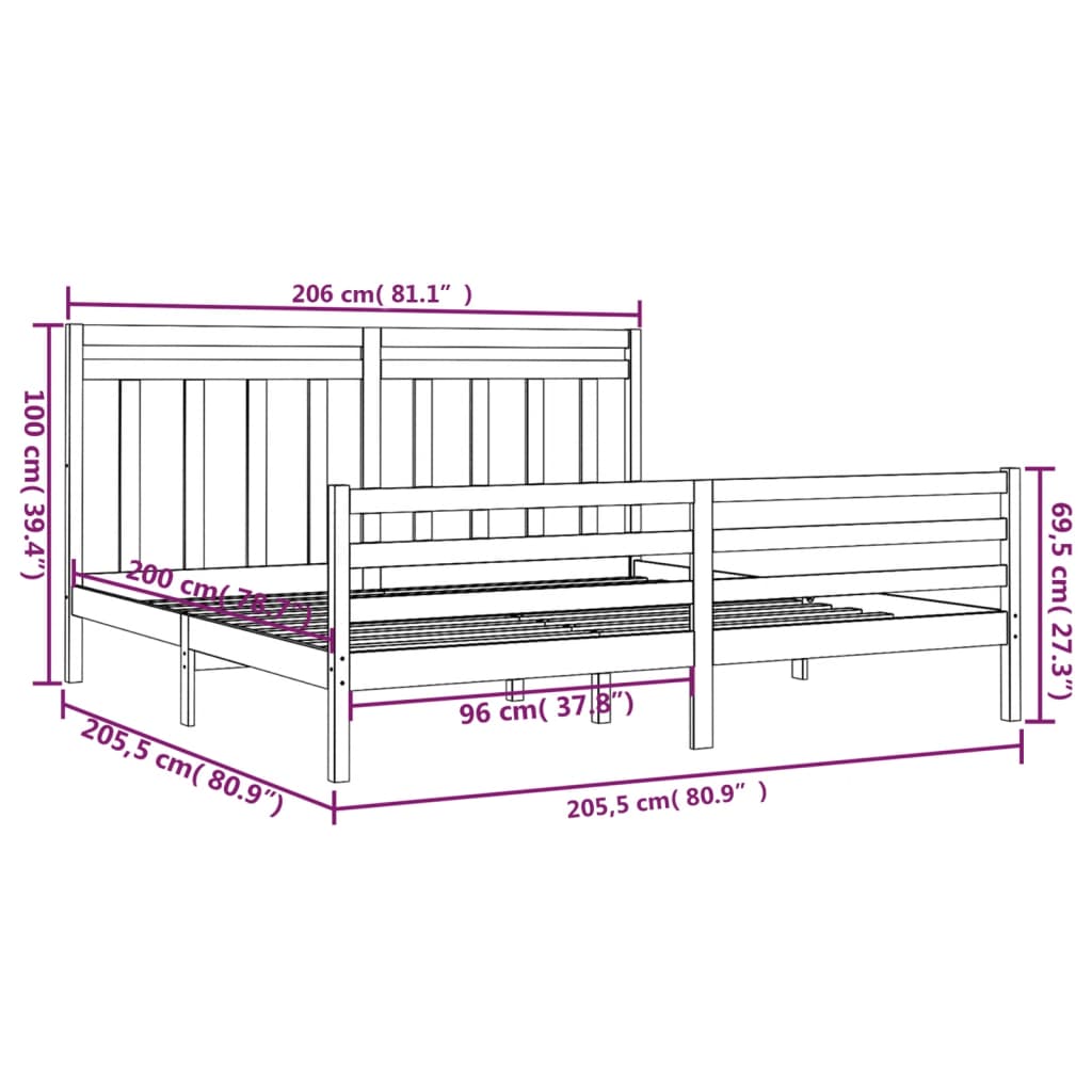 Bedframe massief hout zwart 200x200 cm Bedden & bedframes | Creëer jouw Trendy Thuis | Gratis bezorgd & Retour | Trendy.nl