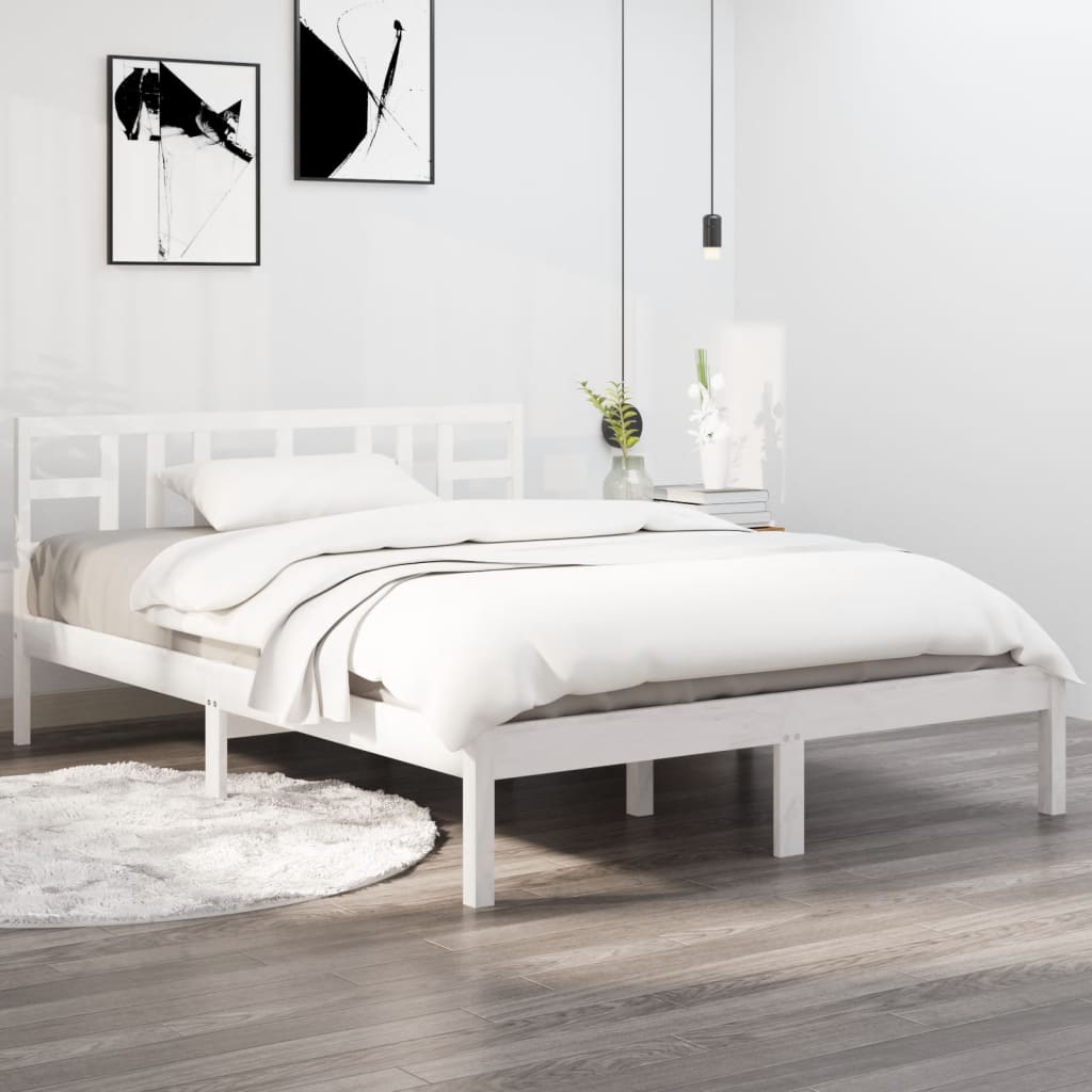 Bedframe massief hout wit 135x190 cm