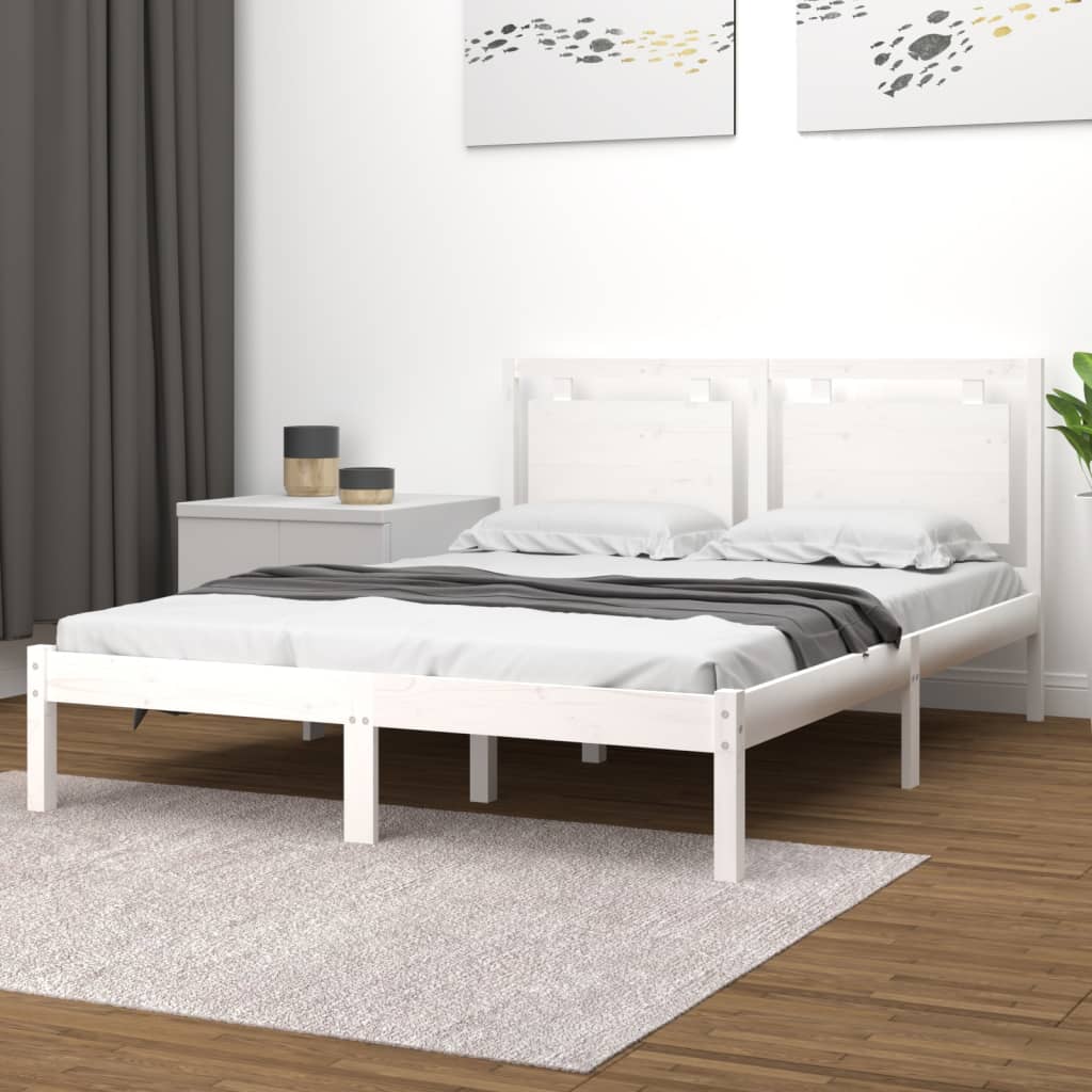 Bedframe massief hout wit 135x190 cm