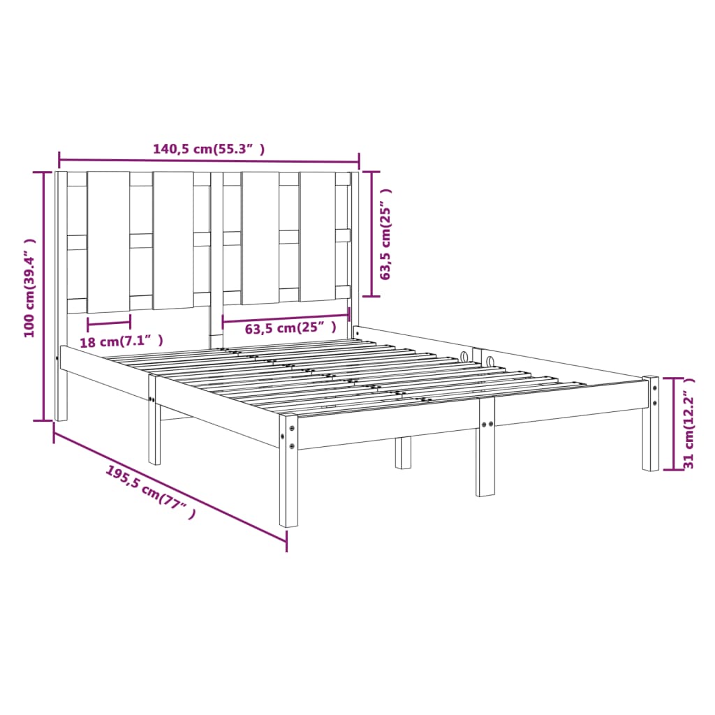 Bedframe massief hout 135x190 cm Bedden & bedframes | Creëer jouw Trendy Thuis | Gratis bezorgd & Retour | Trendy.nl