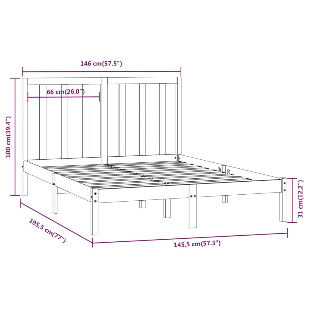 Bedframe zonder matras massief grenenhout wit 140x190 cm