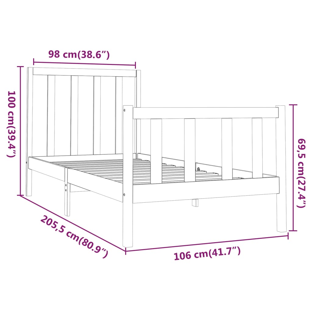 Bedframe zonder matras massief grenenhout 100x200 cm