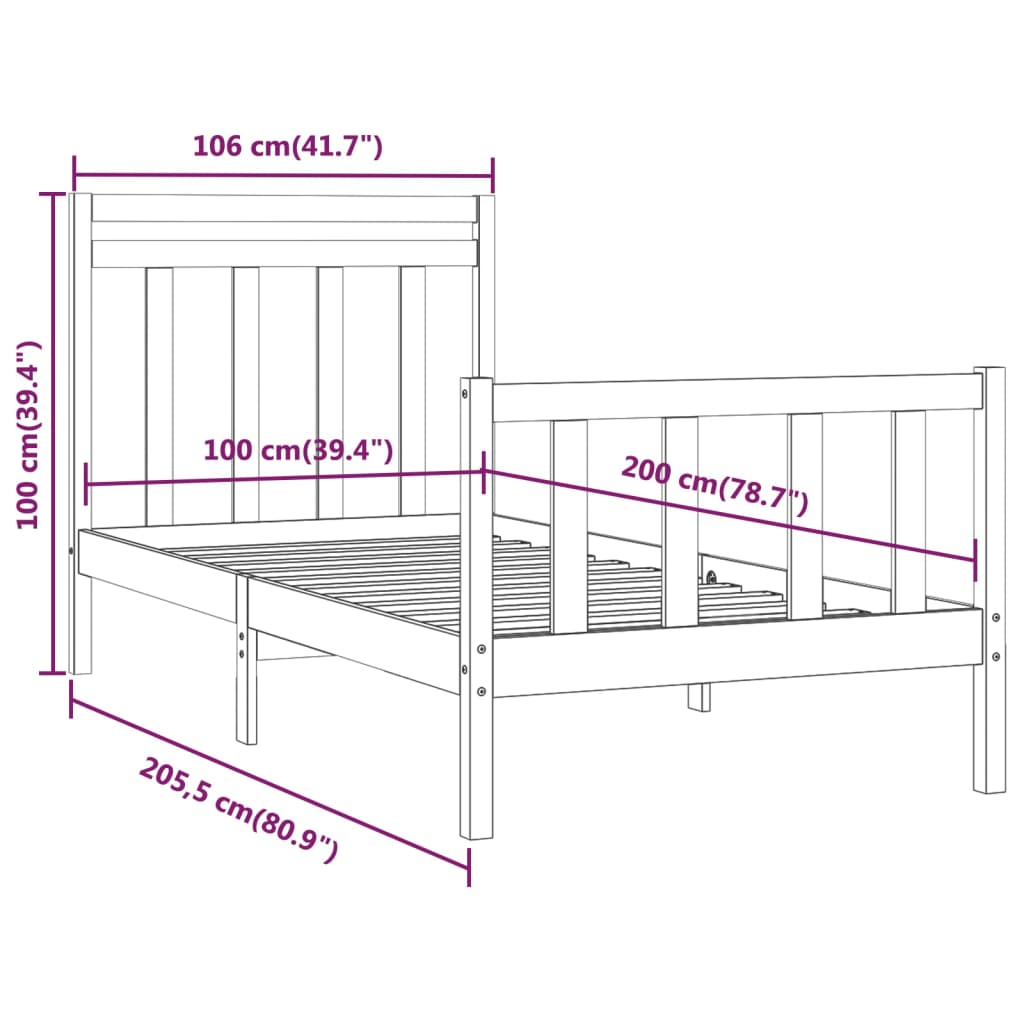 Bedframe massief grenenhout 100x200 cm