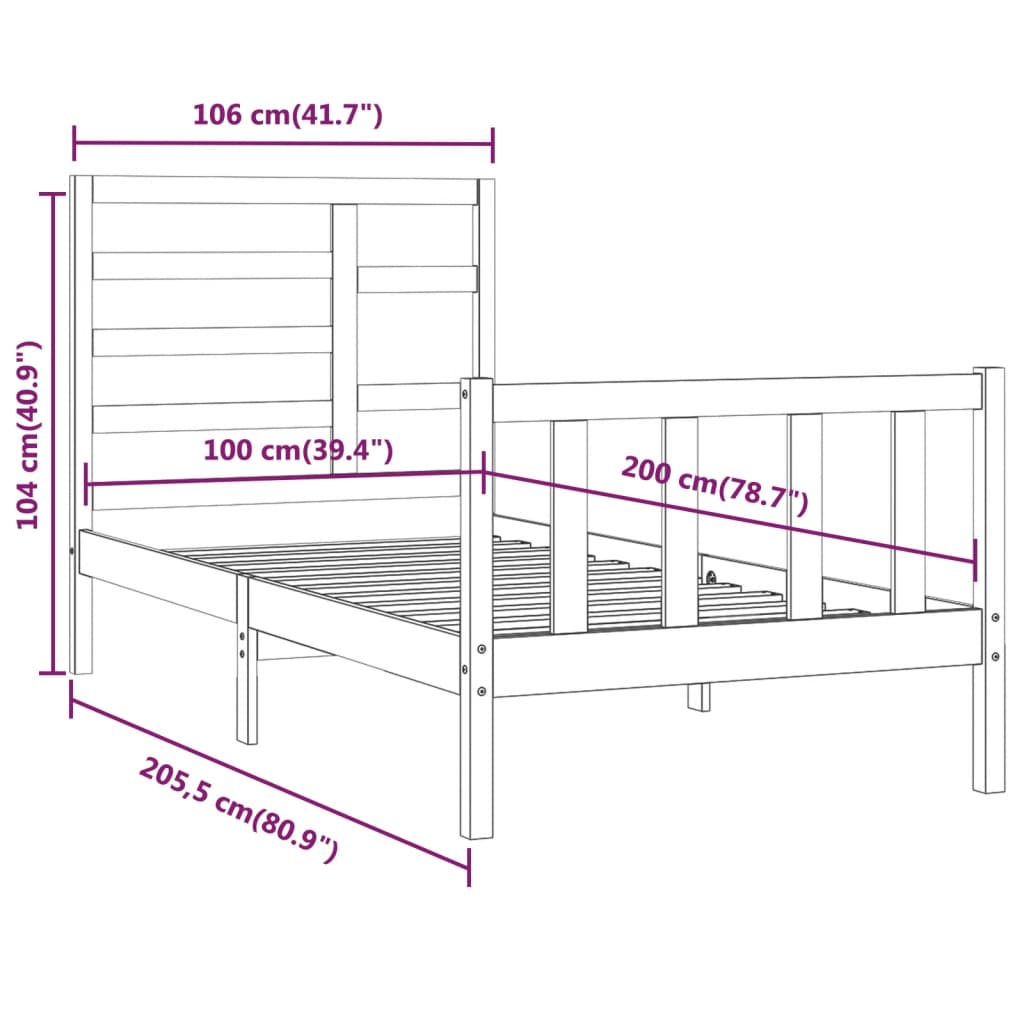 Bedframe zonder matras massief grenenhout 100x200 cm