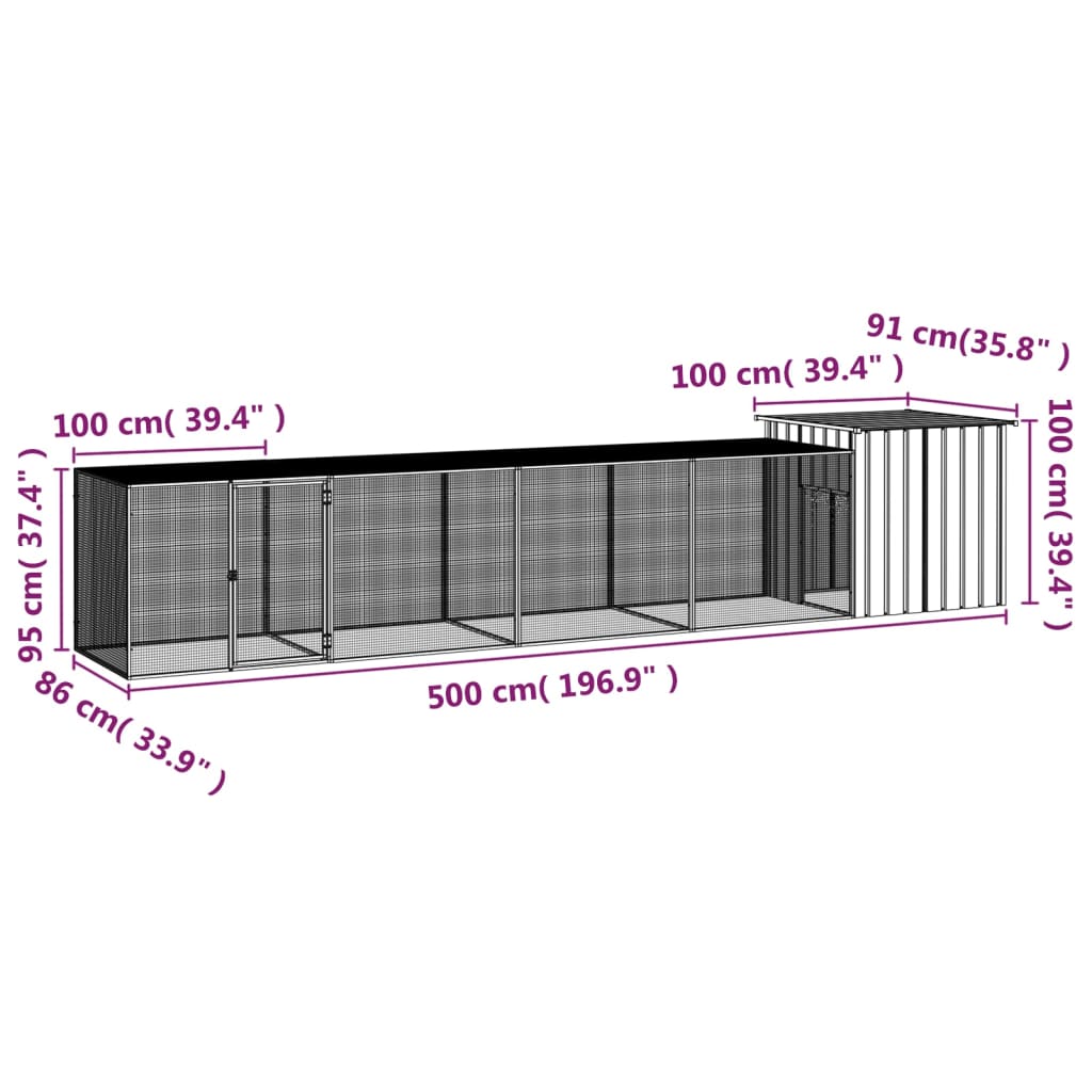 Kippenhok 500x91x100 cm gegalvaniseerd staal antracietkleurig Kooien & hokken | Creëer jouw Trendy Thuis | Gratis bezorgd & Retour | Trendy.nl