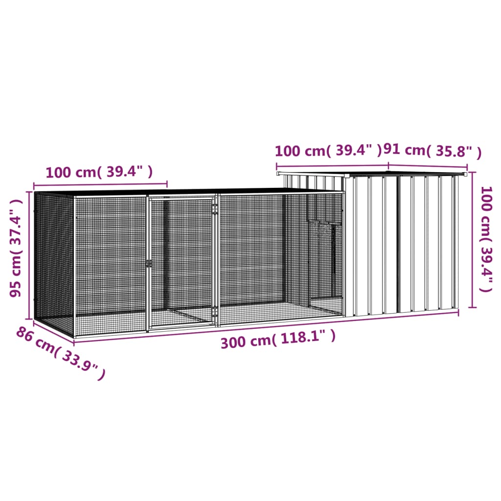 Kippenhok 300x91x100 cm gegalvaniseerd staal grijs Kooien & hokken | Creëer jouw Trendy Thuis | Gratis bezorgd & Retour | Trendy.nl