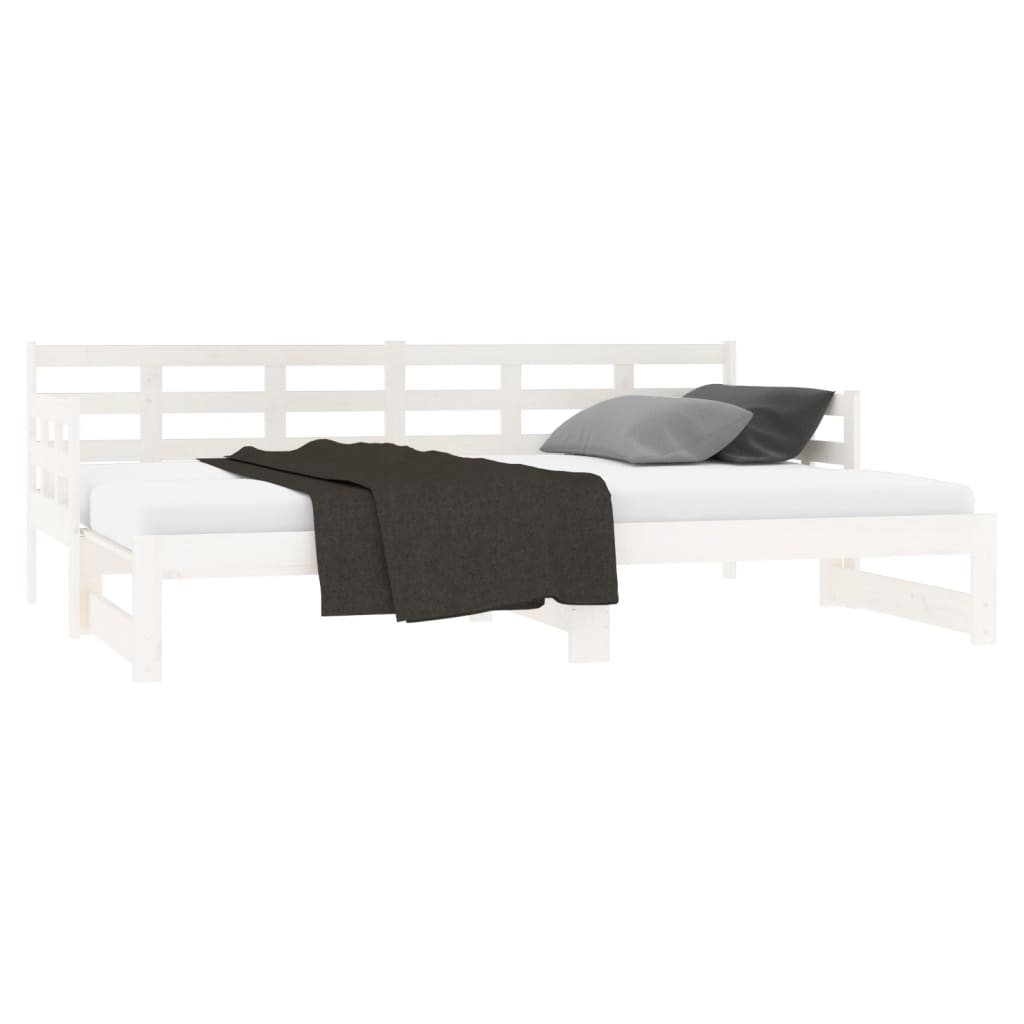 Slaapbank uitschuifbaar massief grenenhout wit 2x(90x200) cm Bedden & bedframes | Creëer jouw Trendy Thuis | Gratis bezorgd & Retour | Trendy.nl