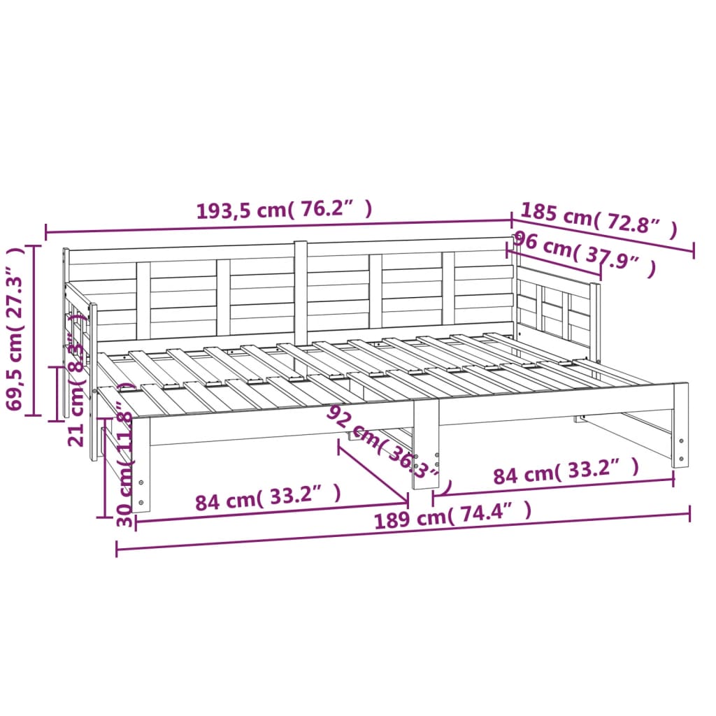 Slaapbank uitschuifbaar massief grenenhout 2x(90x190) cm Bedden & bedframes | Creëer jouw Trendy Thuis | Gratis bezorgd & Retour | Trendy.nl