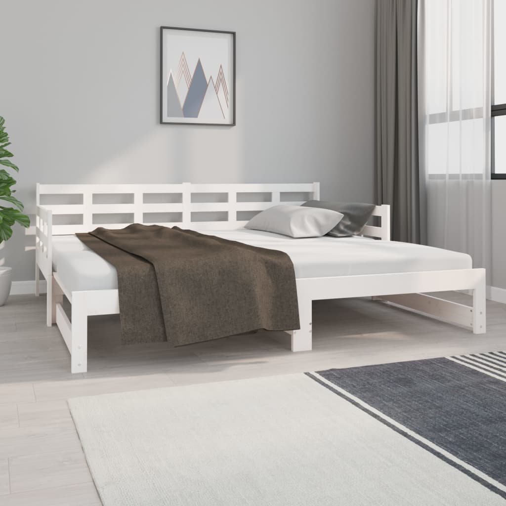 Slaapbank uitschuifbaar massief grenenhout wit 2x(90x190) cm Bedden & bedframes | Creëer jouw Trendy Thuis | Gratis bezorgd & Retour | Trendy.nl