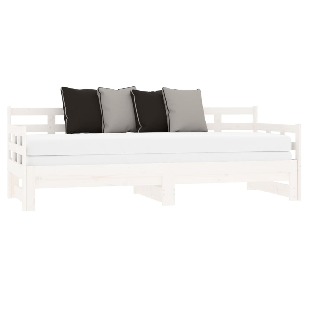 Slaapbank uitschuifbaar massief grenenhout wit 2x(90x190) cm Bedden & bedframes | Creëer jouw Trendy Thuis | Gratis bezorgd & Retour | Trendy.nl