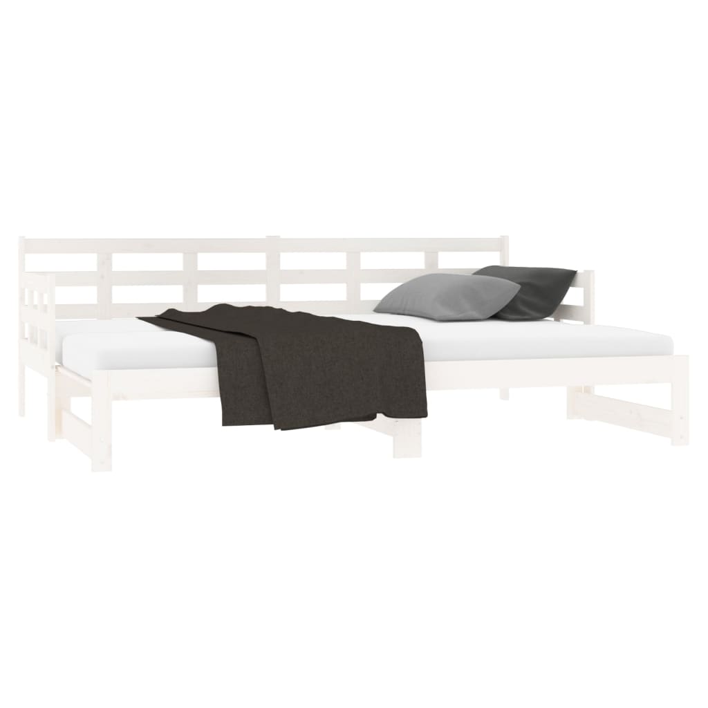 Slaapbank uitschuifbaar massief grenenhout wit 2x(90x190) cm Bedden & bedframes | Creëer jouw Trendy Thuis | Gratis bezorgd & Retour | Trendy.nl