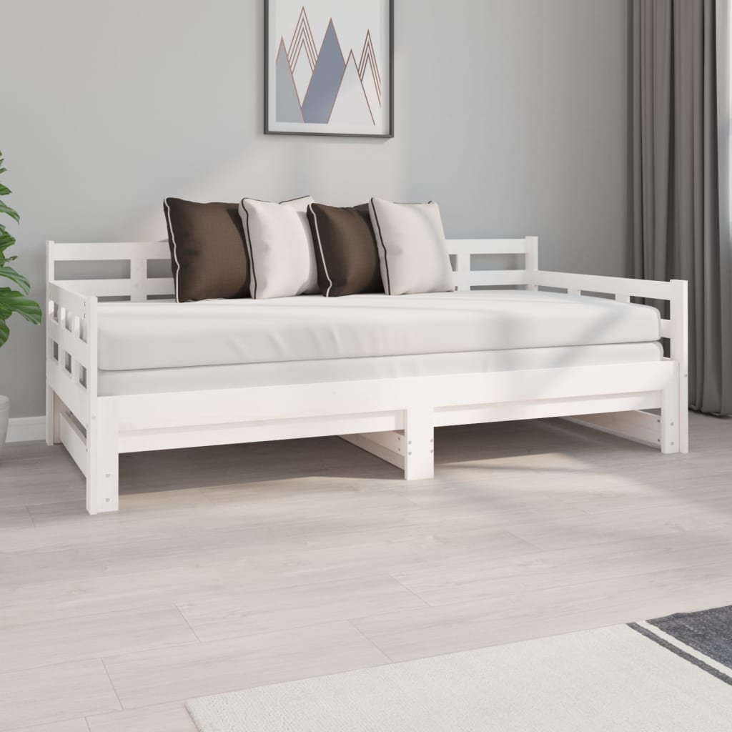 Slaapbank uitschuifbaar massief grenenhout wit 2x(90x190) cm Bedden & bedframes | Creëer jouw Trendy Thuis | Gratis bezorgd & Retour | Trendy.nl