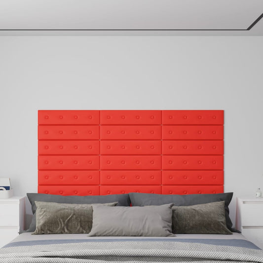 Wandpanelen 12 st 1,08 m² 60x15 cm kunstleer rood Wandpanelen | Creëer jouw Trendy Thuis | Gratis bezorgd & Retour | Trendy.nl