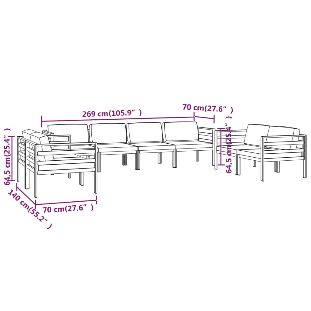 8-delige Loungeset met kussens aluminium antracietkleurig Tuinsets | Creëer jouw Trendy Thuis | Gratis bezorgd & Retour | Trendy.nl