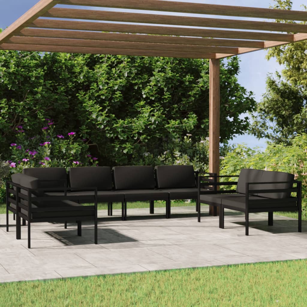 8-delige Loungeset met kussens aluminium antracietkleurig Tuinsets | Creëer jouw Trendy Thuis | Gratis bezorgd & Retour | Trendy.nl