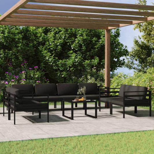 9-delige Loungeset met kussens aluminium antracietkleurig Tuinsets | Creëer jouw Trendy Thuis | Gratis bezorgd & Retour | Trendy.nl