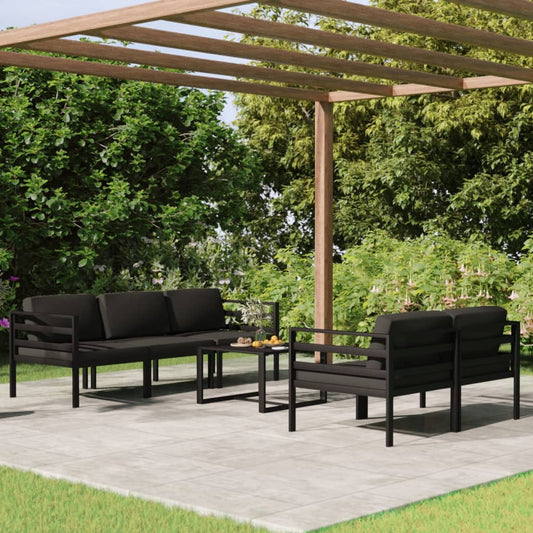 6-delige Loungeset met kussens aluminium antracietkleurig Tuinsets | Creëer jouw Trendy Thuis | Gratis bezorgd & Retour | Trendy.nl