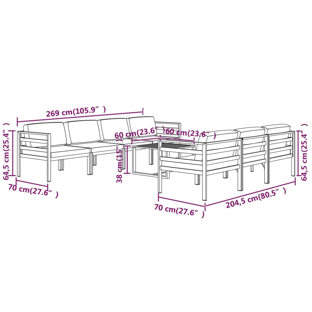 8-delige Loungeset met kussens aluminium antracietkleurig Tuinsets | Creëer jouw Trendy Thuis | Gratis bezorgd & Retour | Trendy.nl