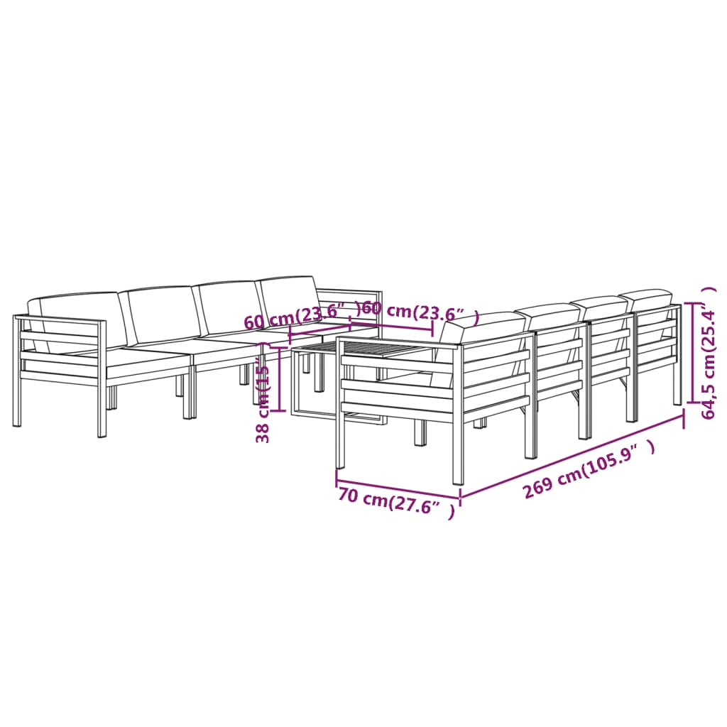 9-delige Loungeset met kussens aluminium antracietkleurig Tuinsets | Creëer jouw Trendy Thuis | Gratis bezorgd & Retour | Trendy.nl