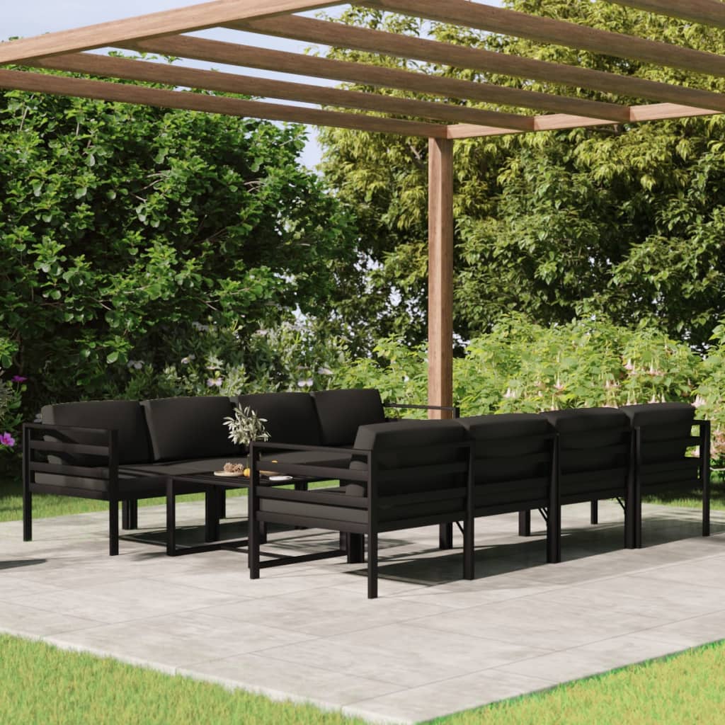 9-delige Loungeset met kussens aluminium antracietkleurig Tuinsets | Creëer jouw Trendy Thuis | Gratis bezorgd & Retour | Trendy.nl