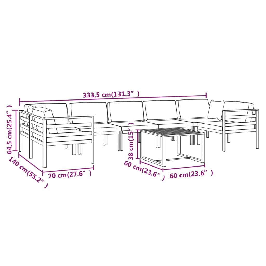 8-delige Loungeset met kussens aluminium antracietkleurig Tuinsets | Creëer jouw Trendy Thuis | Gratis bezorgd & Retour | Trendy.nl