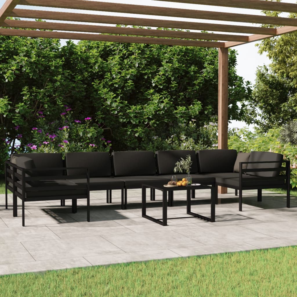 8-delige Loungeset met kussens aluminium antracietkleurig Tuinsets | Creëer jouw Trendy Thuis | Gratis bezorgd & Retour | Trendy.nl