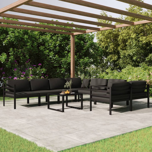 9-delige Loungeset met kussens aluminium antracietkleurig Tuinsets | Creëer jouw Trendy Thuis | Gratis bezorgd & Retour | Trendy.nl