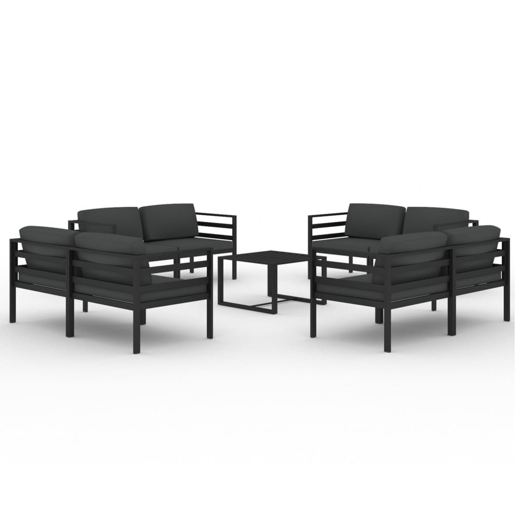 9-delige Loungeset met kussens aluminium antracietkleurig Tuinsets | Creëer jouw Trendy Thuis | Gratis bezorgd & Retour | Trendy.nl