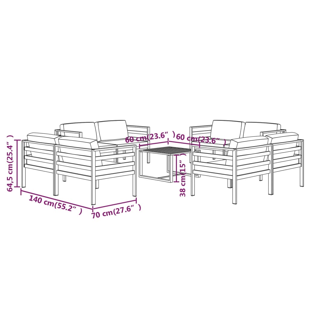 9-delige Loungeset met kussens aluminium antracietkleurig Tuinsets | Creëer jouw Trendy Thuis | Gratis bezorgd & Retour | Trendy.nl