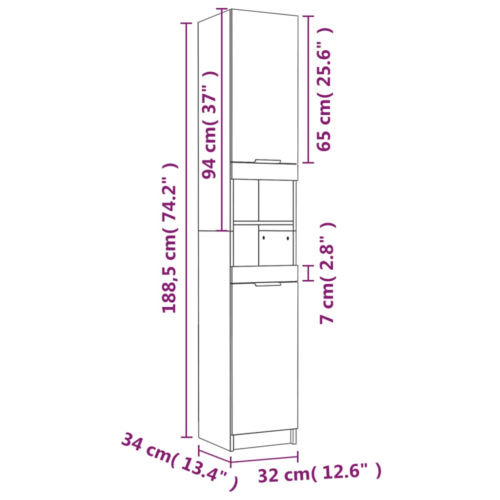 Badkamerkast 32x34x188,5 cm bewerkt hout zwart Badkamerkaptafels | Creëer jouw Trendy Thuis | Gratis bezorgd & Retour | Trendy.nl