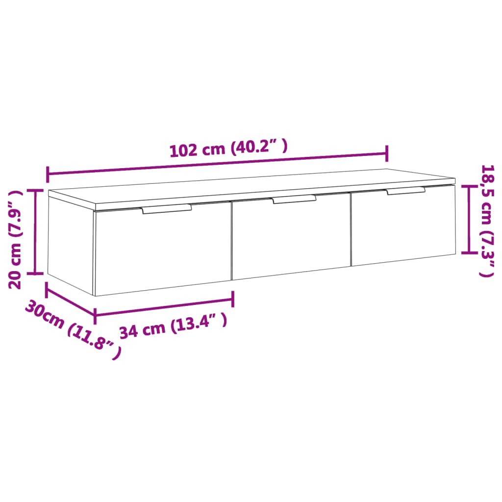 Wandkast 102x30x20 cm bewerkt hout zwart