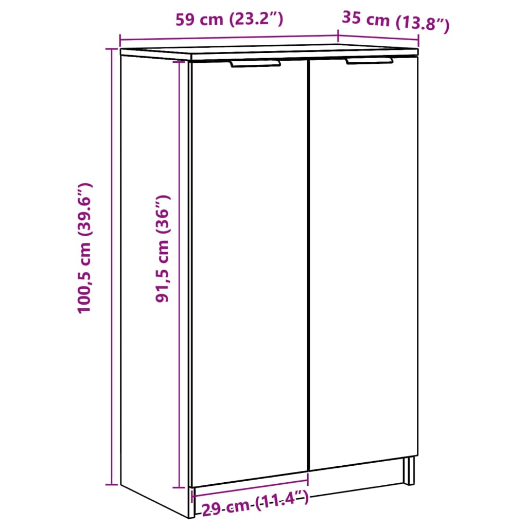 Schoenenkast 59x35x100 cm bewerkt hout wit