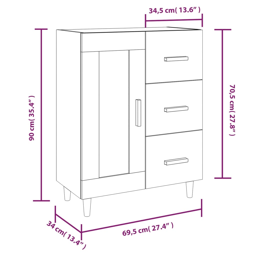 Dressoir 69,5x34x90 cm bewerkt hout hoogglans wit Dressoirs & buffetkasten | Creëer jouw Trendy Thuis | Gratis bezorgd & Retour | Trendy.nl