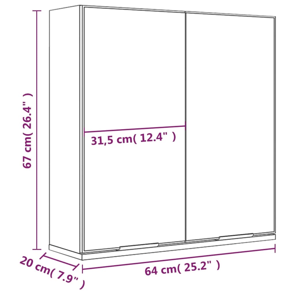 Badkamerkast met spiegel 64x20x67 cm bruin eikenkleur