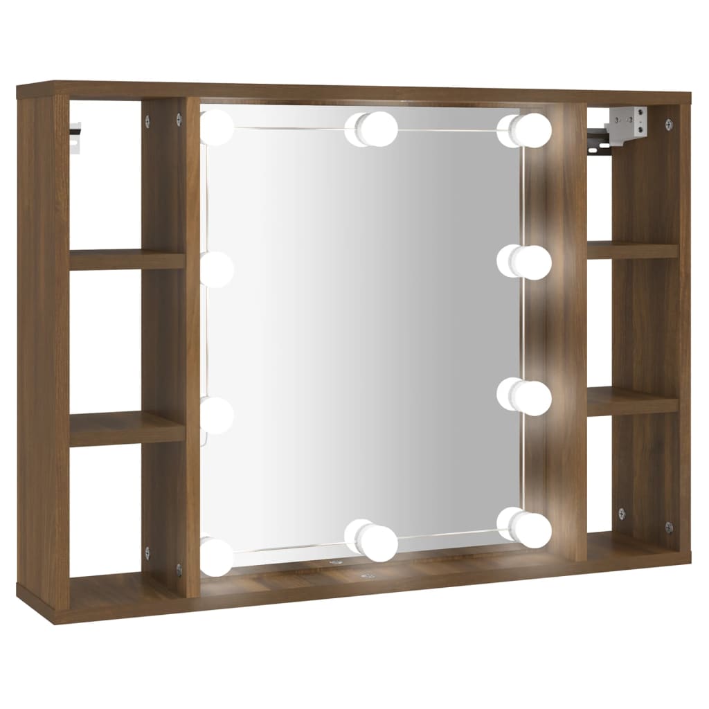Spiegelkast met LED-verlichting 76x15x55 cm bruineikenkleurig
