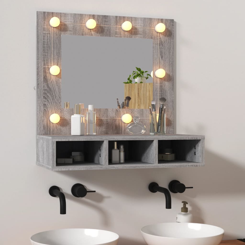 Spiegelkast met LED-verlichting 60x31,5x62 cm grijs sonoma Badkamerkaptafels | Creëer jouw Trendy Thuis | Gratis bezorgd & Retour | Trendy.nl