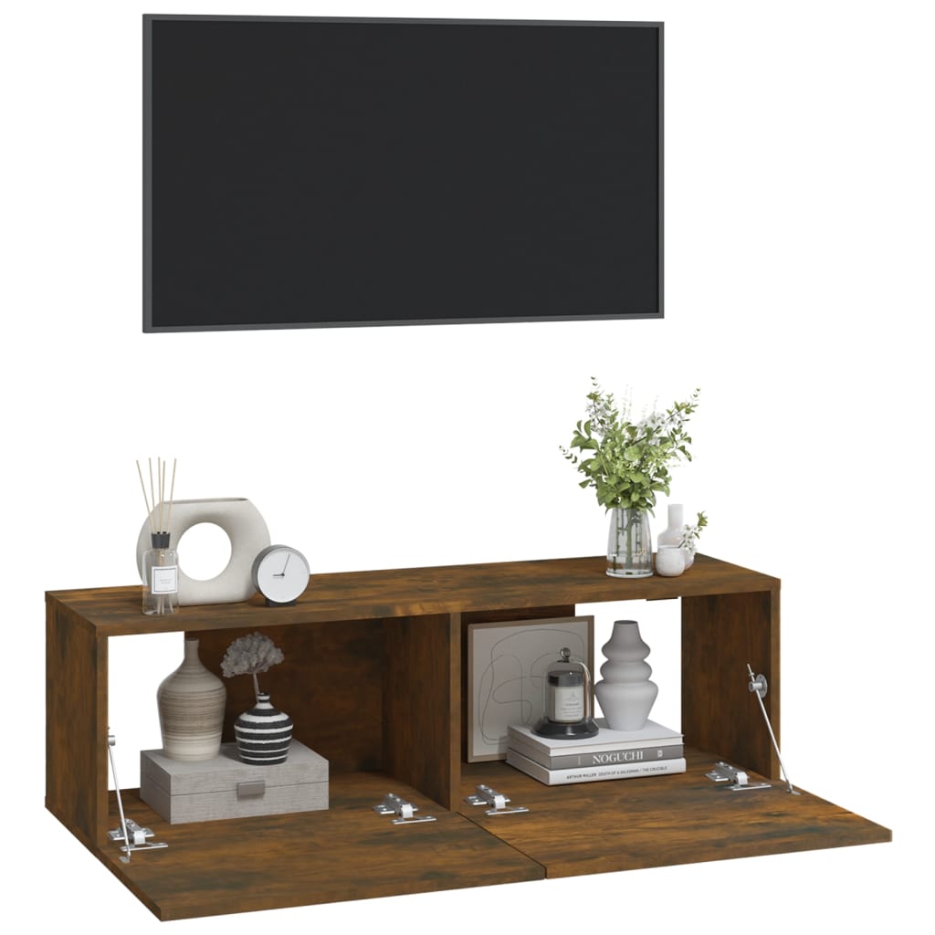 Tv-wandmeubels 2 st 100x30x30 cm bewerkt hout gerookt eiken Tv-meubels | Creëer jouw Trendy Thuis | Gratis bezorgd & Retour | Trendy.nl