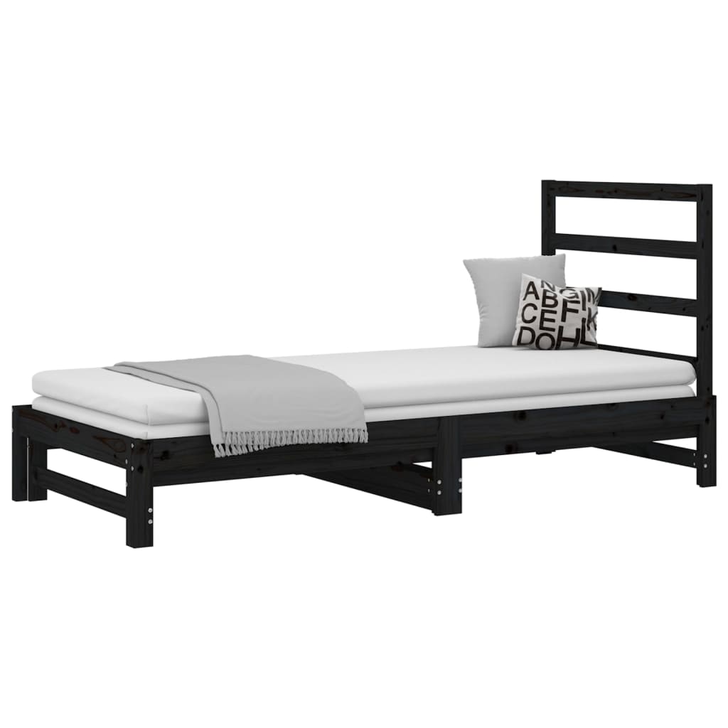 Slaapbank uitschuifbaar massief grenenhout zwart 2x(90x200) cm Bedden & bedframes | Creëer jouw Trendy Thuis | Gratis bezorgd & Retour | Trendy.nl