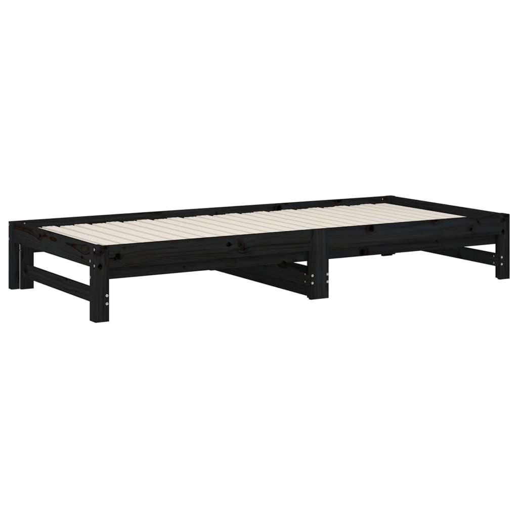 Slaapbank uitschuifbaar massief grenenhout zwart 2x(90x200) cm Bedden & bedframes | Creëer jouw Trendy Thuis | Gratis bezorgd & Retour | Trendy.nl