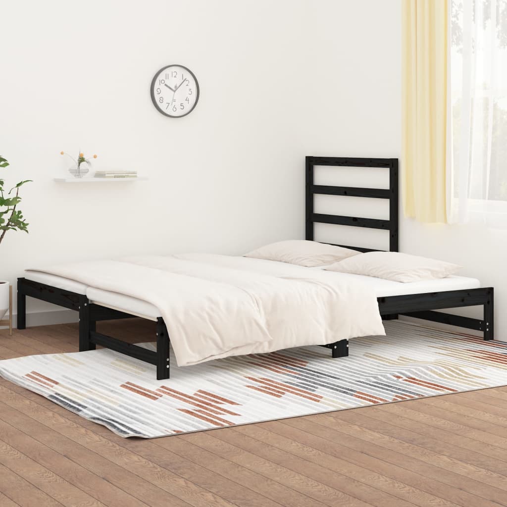 Slaapbank uitschuifbaar massief grenenhout zwart 2x(90x200) cm Bedden & bedframes | Creëer jouw Trendy Thuis | Gratis bezorgd & Retour | Trendy.nl