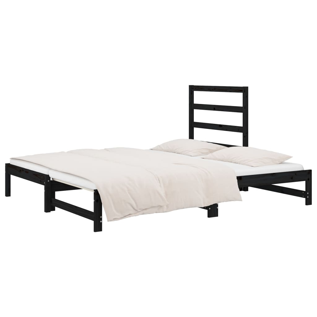 Slaapbank uitschuifbaar massief grenenhout zwart 2x(90x200) cm Bedden & bedframes | Creëer jouw Trendy Thuis | Gratis bezorgd & Retour | Trendy.nl