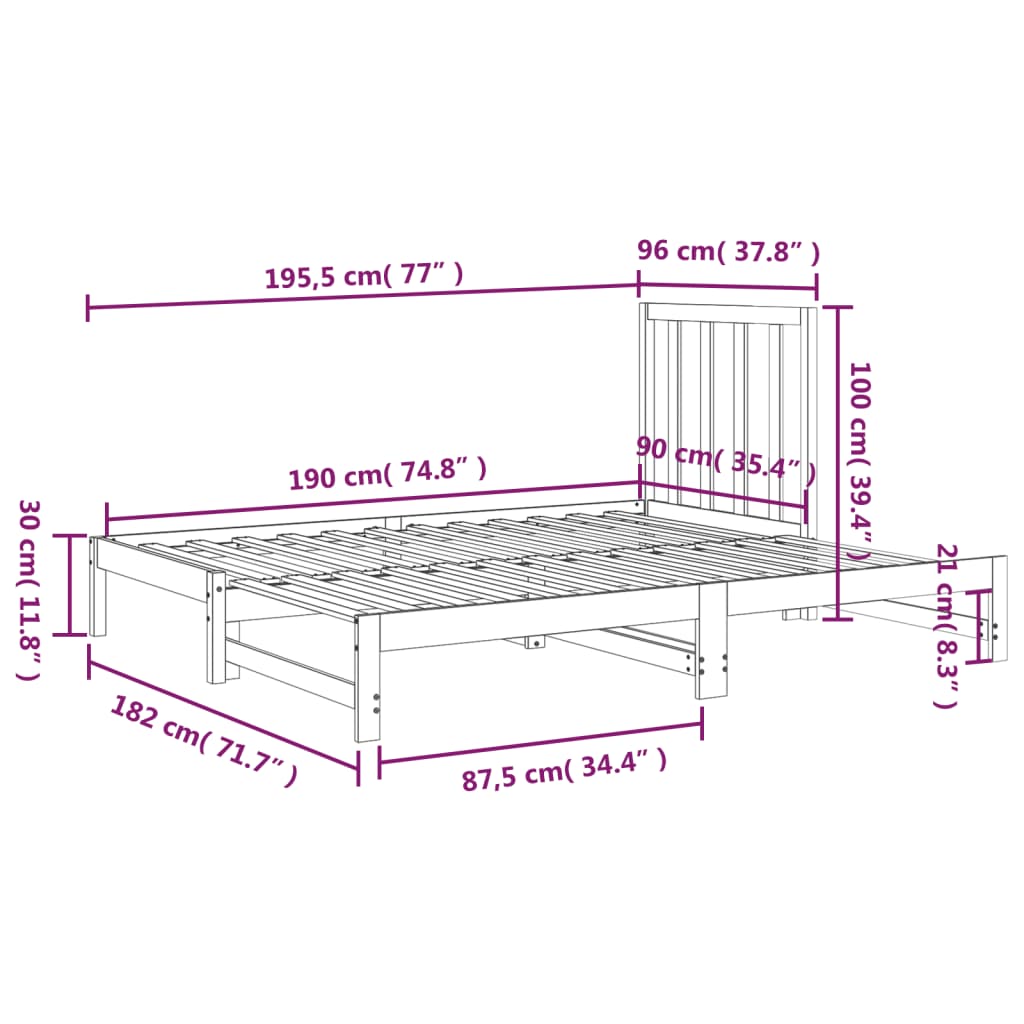 Slaapbank uitschuifbaar massief grenenhout 2x(90x190) cm Bedden & bedframes | Creëer jouw Trendy Thuis | Gratis bezorgd & Retour | Trendy.nl