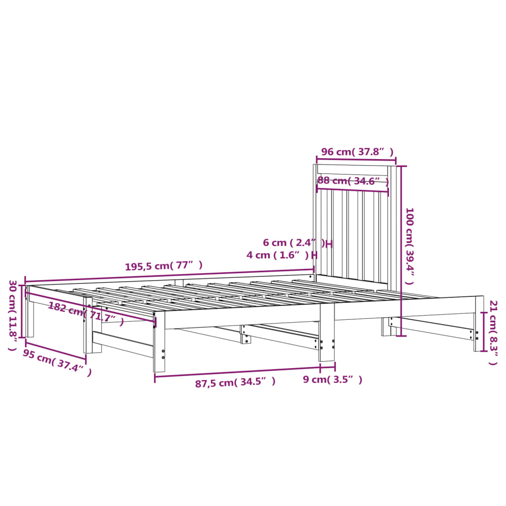 Slaapbank uitschuifbaar massief grenenhout 2x(90x190) cm Bedden & bedframes | Creëer jouw Trendy Thuis | Gratis bezorgd & Retour | Trendy.nl