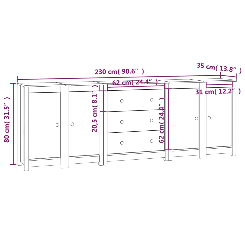 Dressoir 230x35x80 cm massief grenenhout Dressoirs & buffetkasten | Creëer jouw Trendy Thuis | Gratis bezorgd & Retour | Trendy.nl